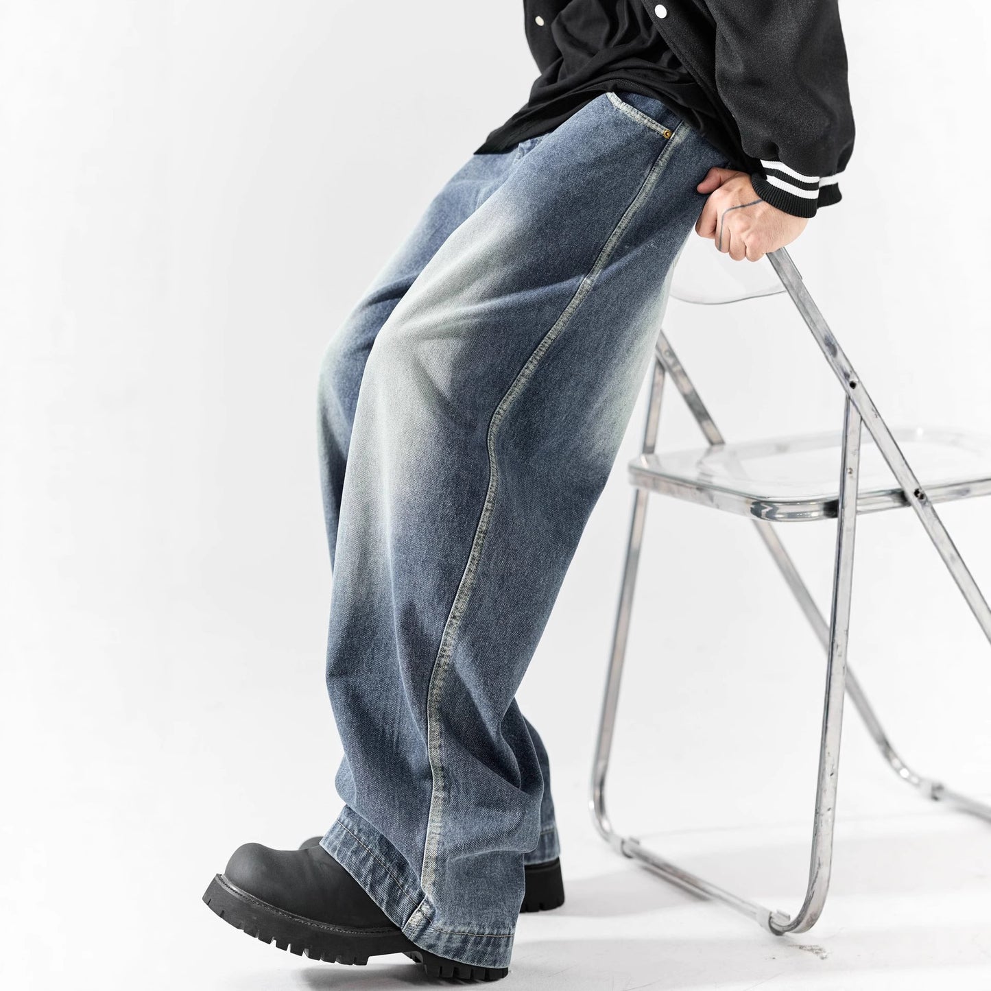 Unique Design Washed Denim Long Pants