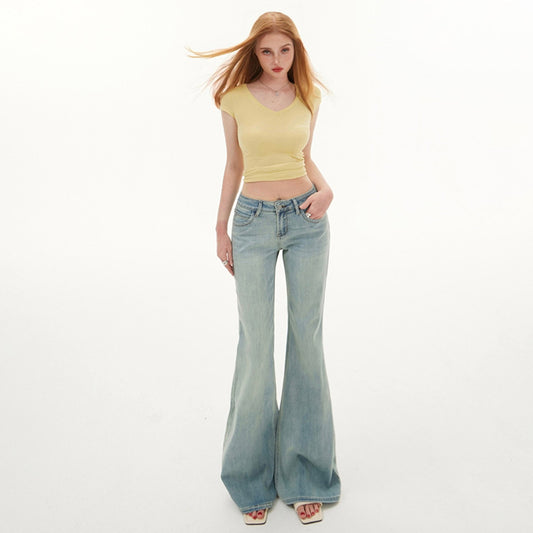 Women's Light Blue Denim Pants - Spicy Girl Low Waist Elastic Fitted Hoof Pants