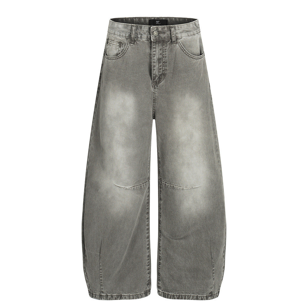 Retro Men's Pants, Distressed Washed Flared Tapered Jeans, Loose Wide Leg Casual Pants for Men
