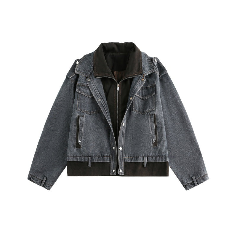 Patchwork Faux Two-Piece Retro Loose Denim Jacket