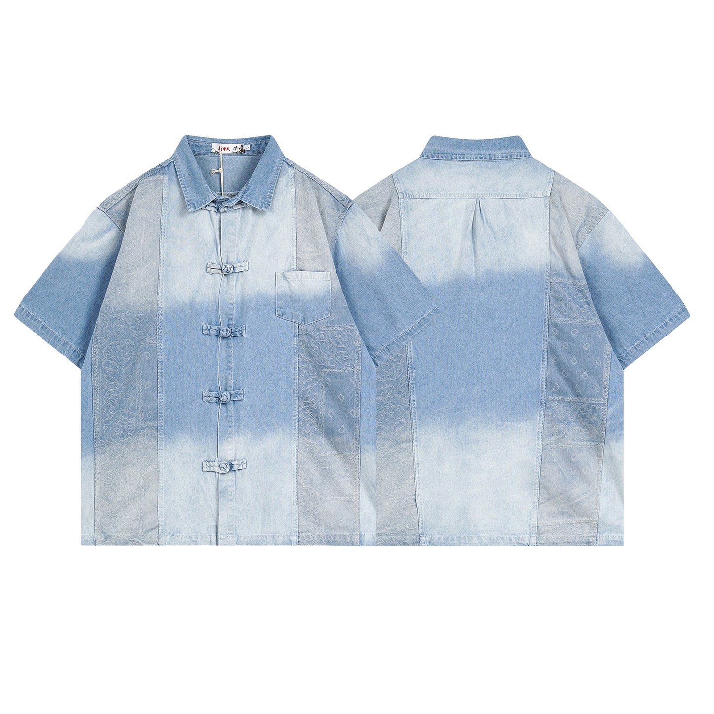 Washed Jacquard Button-Down  - Casual Denim Shirt