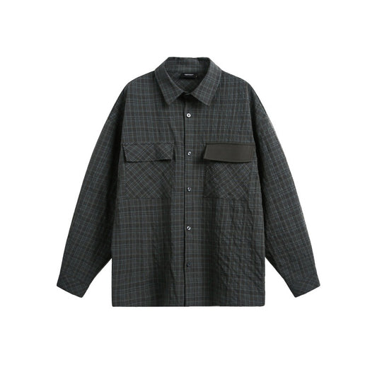 Color Blocked Plaid Long Sleeved Shirt for Men