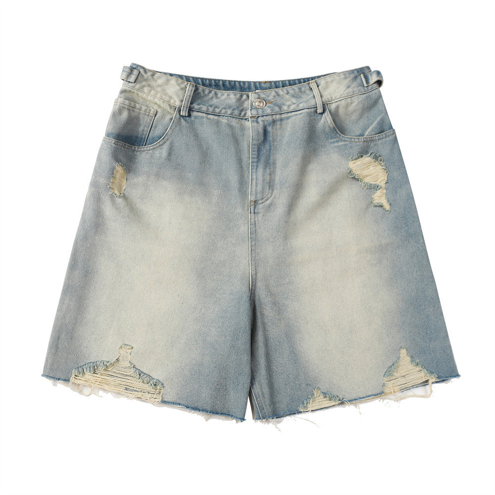 Men's Distressed Denim Shorts with Frayed Hem