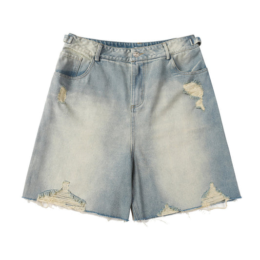 Men's Distressed Denim Shorts with Frayed Hem