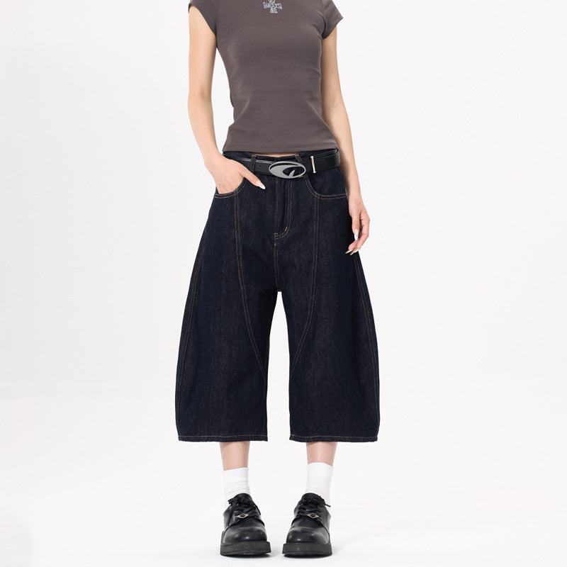 Women's High Street Denim Color Seven-Quarter Pants