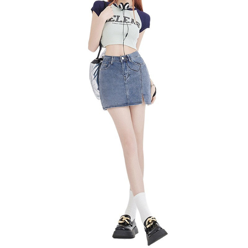Casual Korean Style Slim Denim Pencil Skirt for Women
