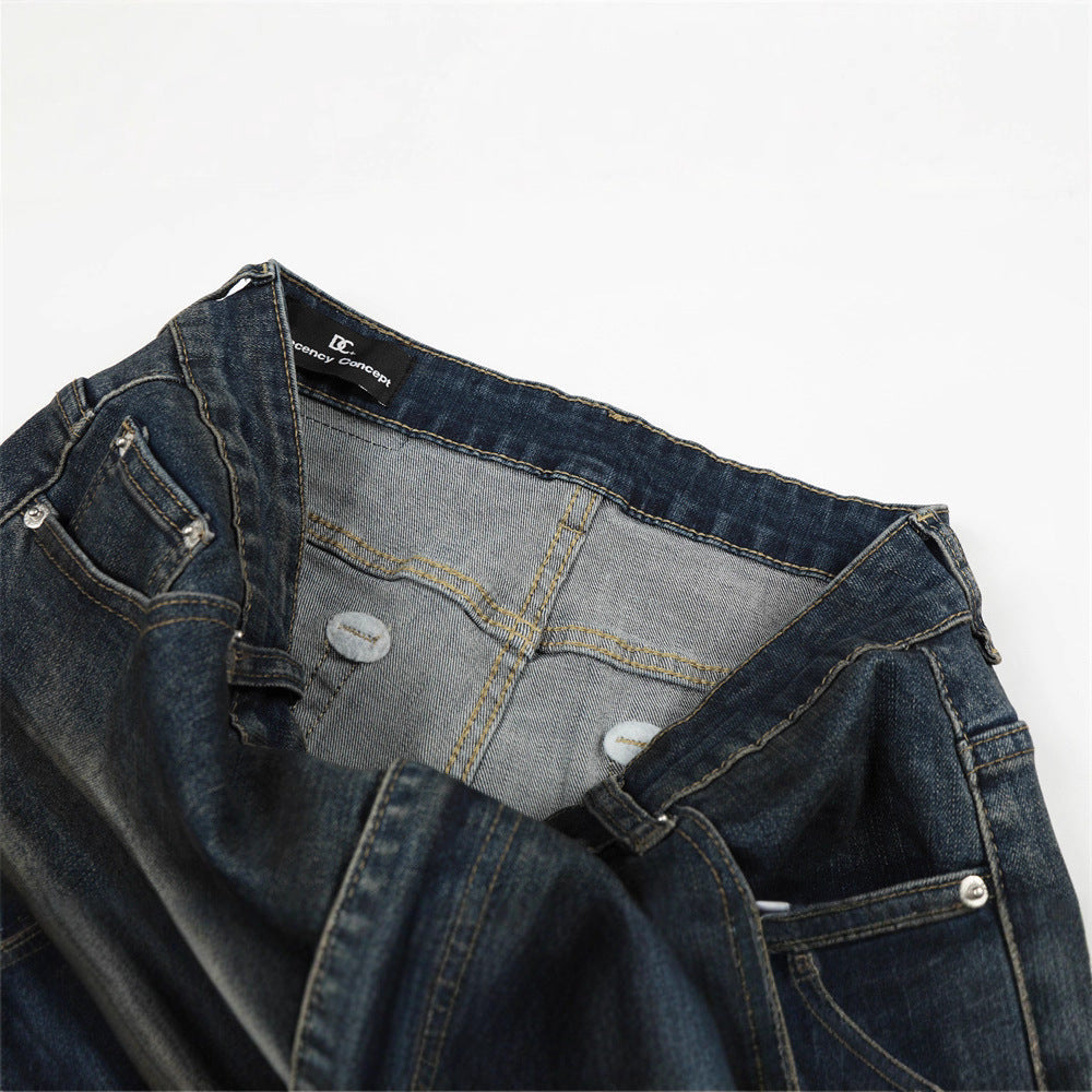 Men's Jeans with Cat Whisker Distressing, Splatter Paint