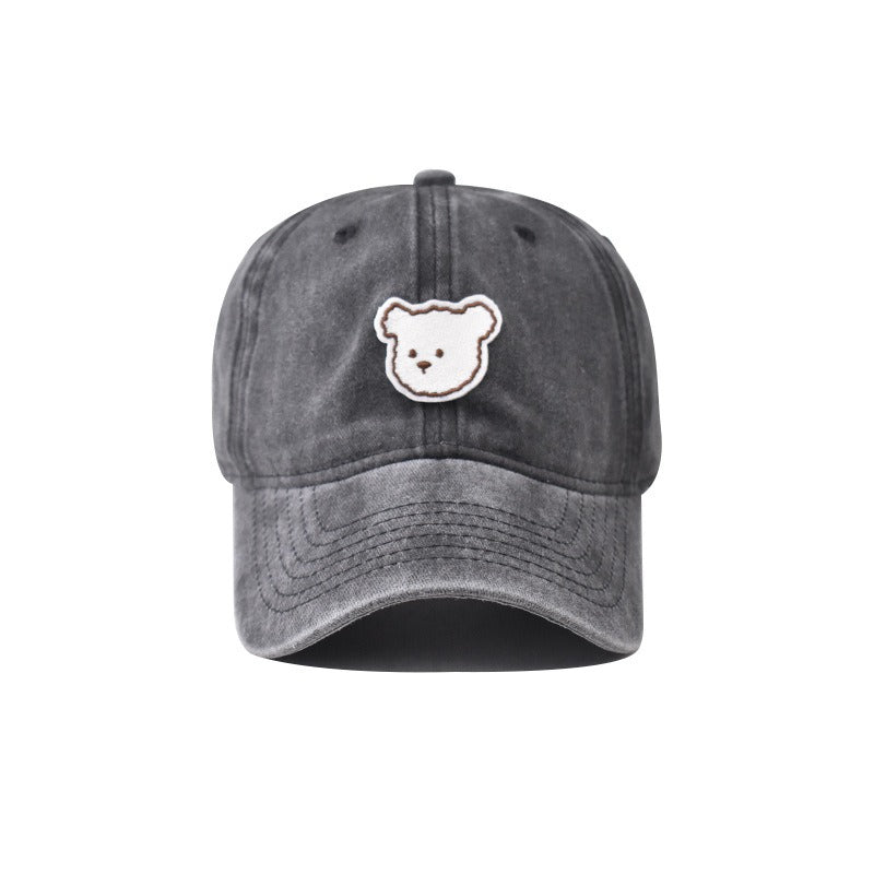 Pure Cotton Washed Cute Bear Embroidered Baseball Cap Outdoor Peak Cap