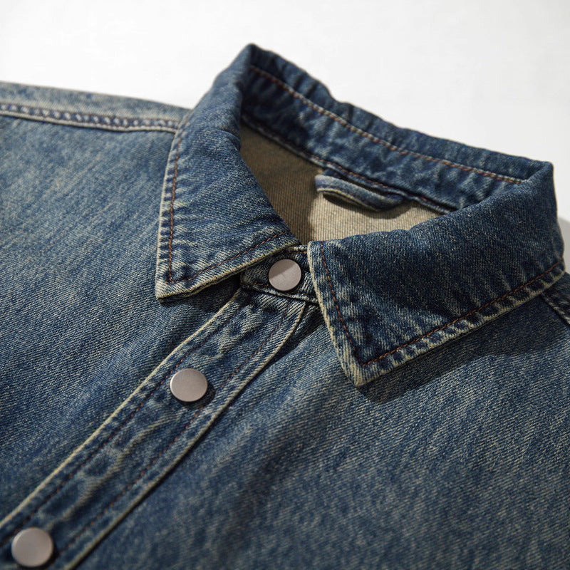 Streetwear Cargo Denim Shirt - Men's Loose Casual Long Sleeve Jacket