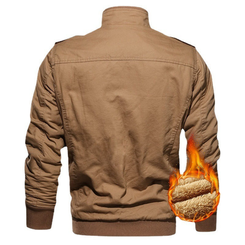 Men's Stand Collar Cotton Wash Plush Thickened Coat Large Casual Jacket