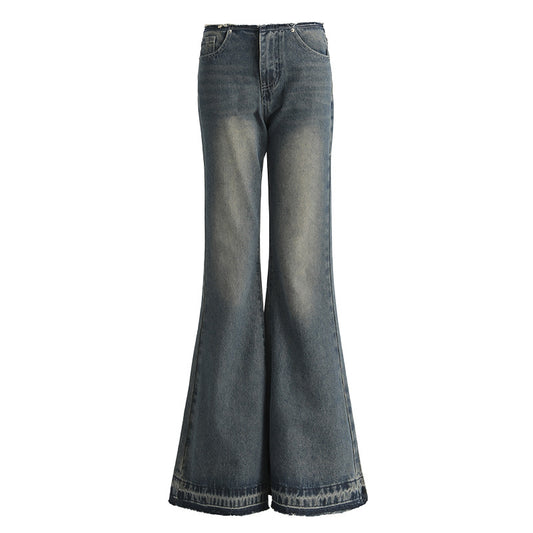 Women's Low Waist Flared Jeans - Long Trumpet Pants Non-Skinny Trousers