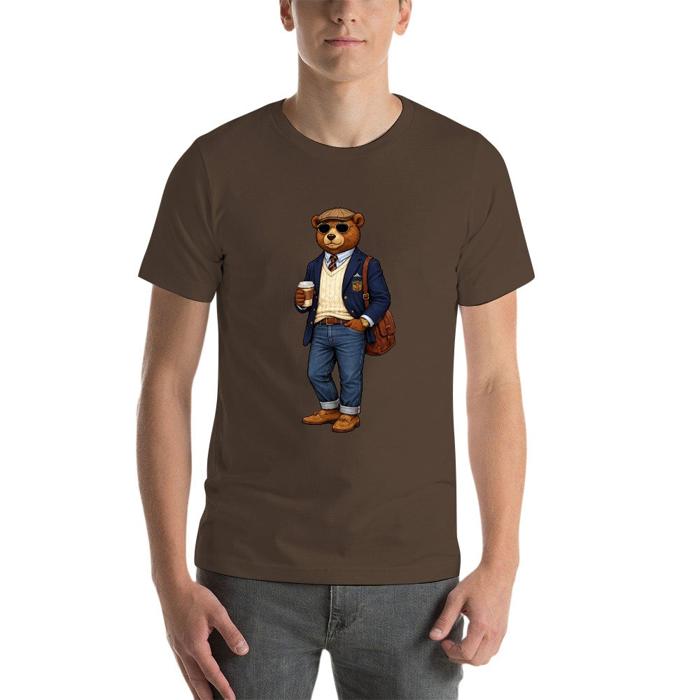 Oxford Denim Bear Mens Short Sleeve Cotton Tee - Brown