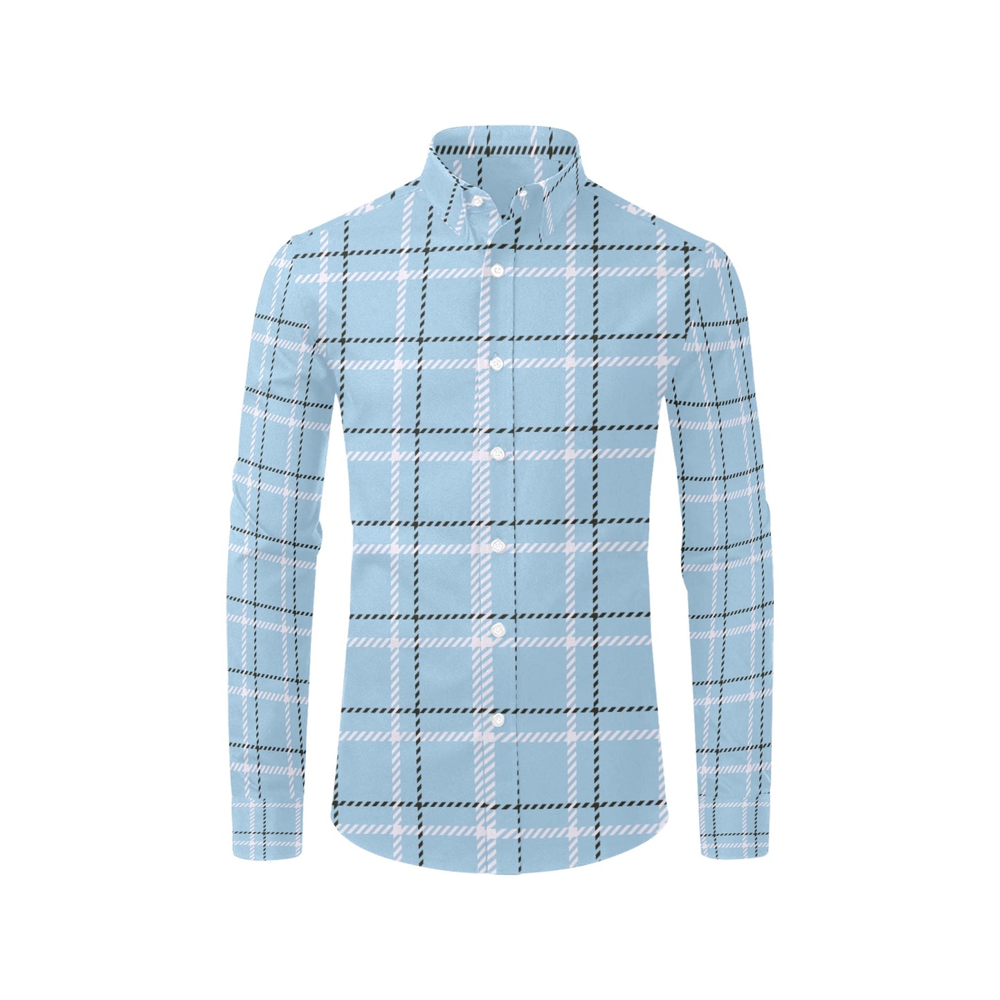 Light Blue Plaid Men's All Over Print Long Sleeve Shirt