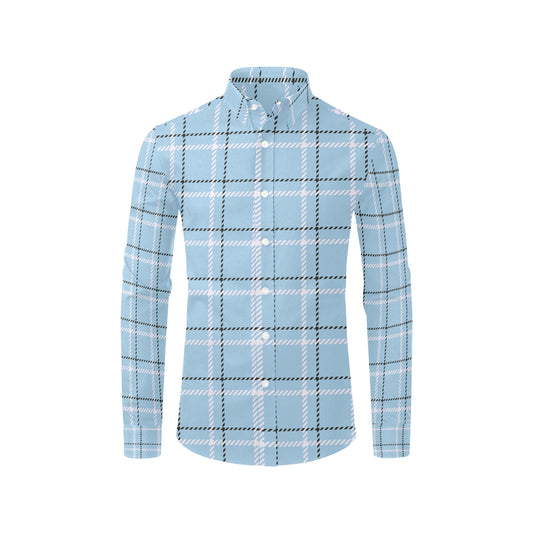 Light Blue Plaid Men's All Over Print Long Sleeve Shirt
