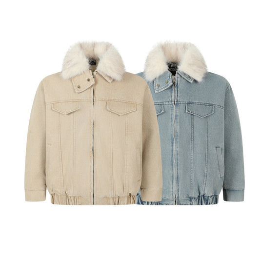 Wool Collar Denim Cotton Jacket