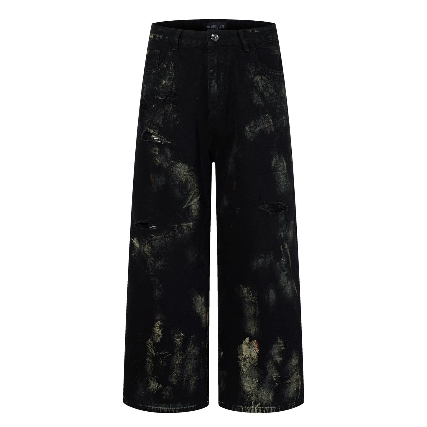 Graffiti Washed Ripped Denim Loose Wide Leg Pants