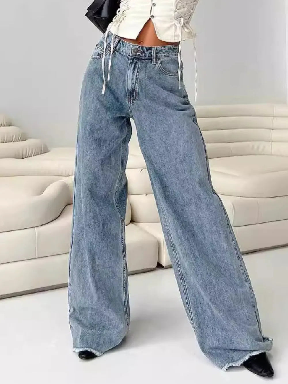 Wide Leg Jeans with Pockets - Premium Japanese Denim