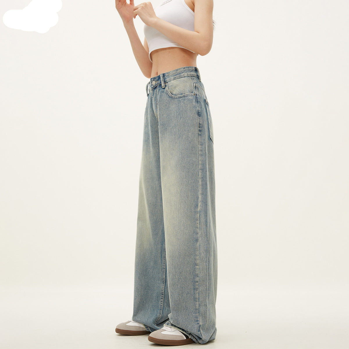 Blue Straight Jeans - Unisex - Vintage Washed Loose Fit Wide Leg Trousers