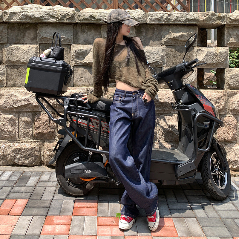 Women's Straight Leg Denim Trousers - Classic Versatile Floor-Length Pants