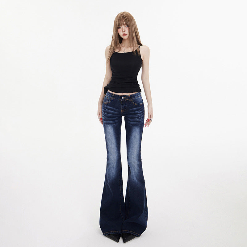 Women's Washed Slim Low Waist Flare Pants - Elastic Micro Flare Jeans