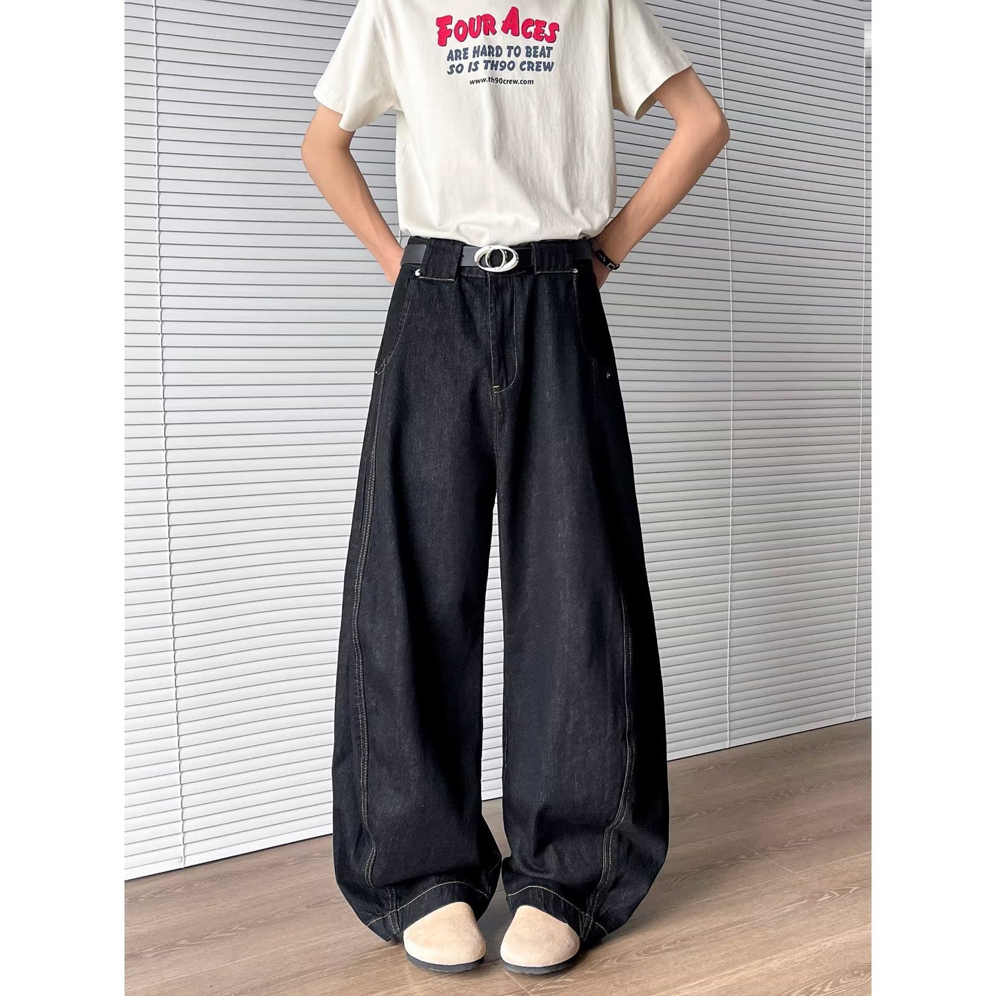 Versatile Loose Straight Leg Denim Wide Leg Pants