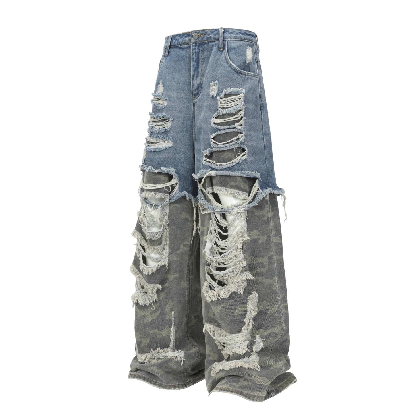 Unique High-Street Camouflage Splicing Denim Long Pants