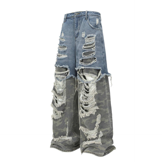 Unique High-Street Camouflage Splicing Denim Long Pants