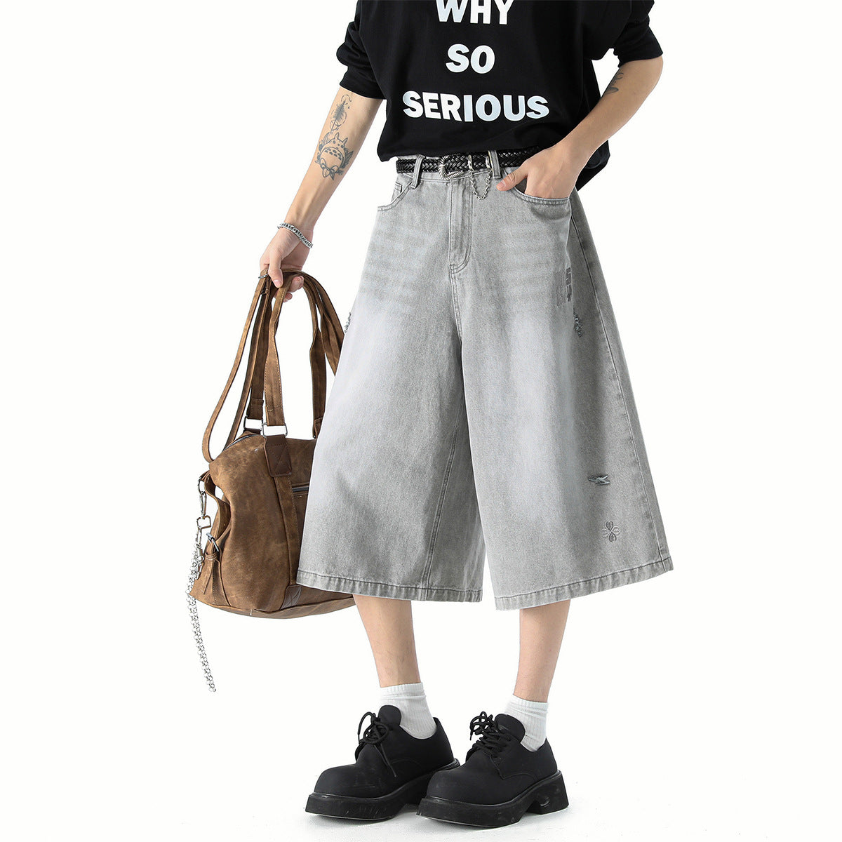 Men's Seven-Quarter Denim Pants - Wide-Leg Flare Loose Slimming Casual Trousers