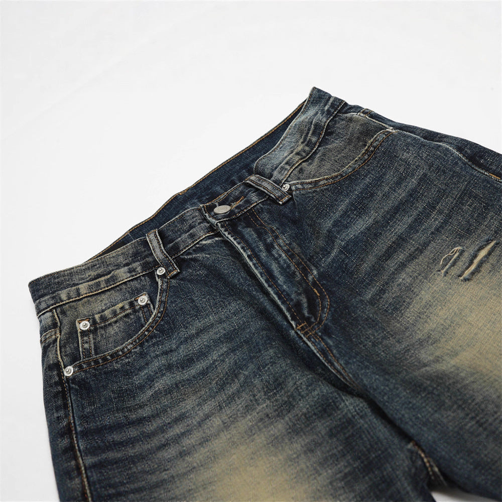 Men's Denim Jeans, Distressed Faded Straight Leg, Casual Loose Fit,  Pants