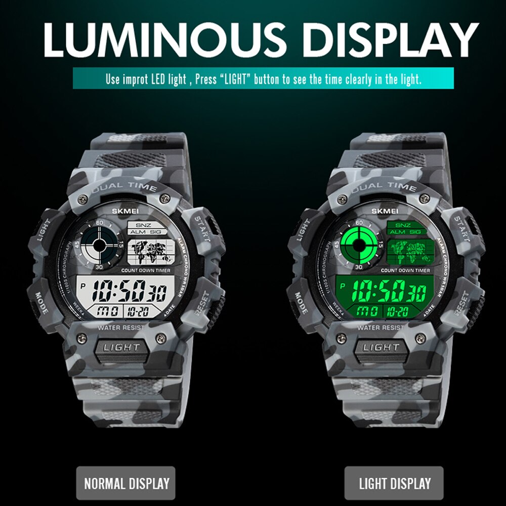 Men's Digital Watch with Light Up Display - Waterproof