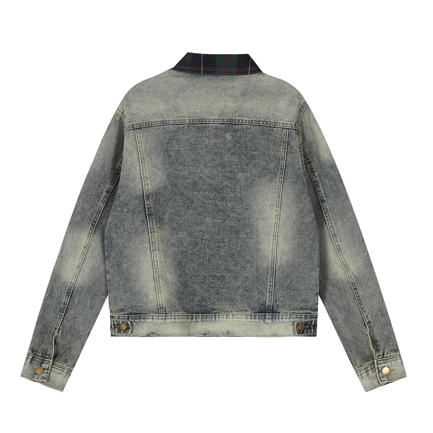 Vintage Patchwork Plaid Lapel Denim Jacket