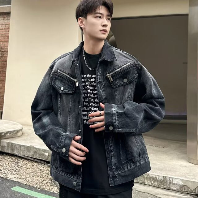 Vintage Wash Tie-Dye Denim Jacket