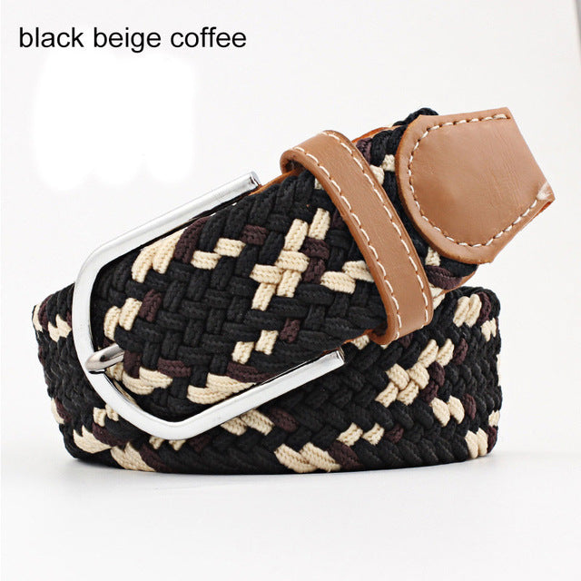 Women’s Striped Elastic Belt - Casual Waist Belt with Pin Buckle