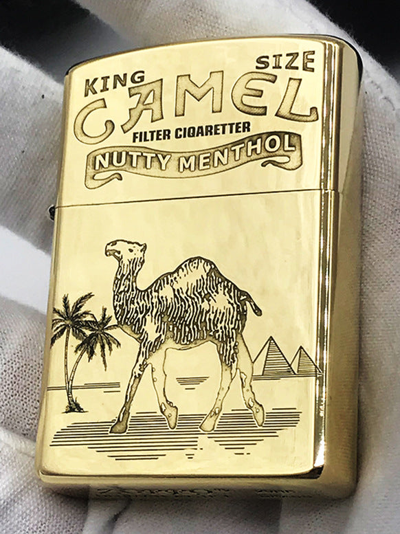 Retro Carved Brass Camel Kerosene Lighter
