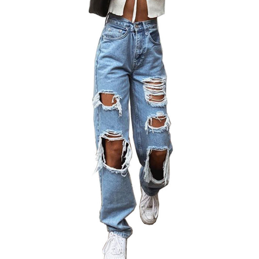 Sexy Summer Ripped High Waist Jeans for Women - Vintage Distressed Denim Trousers