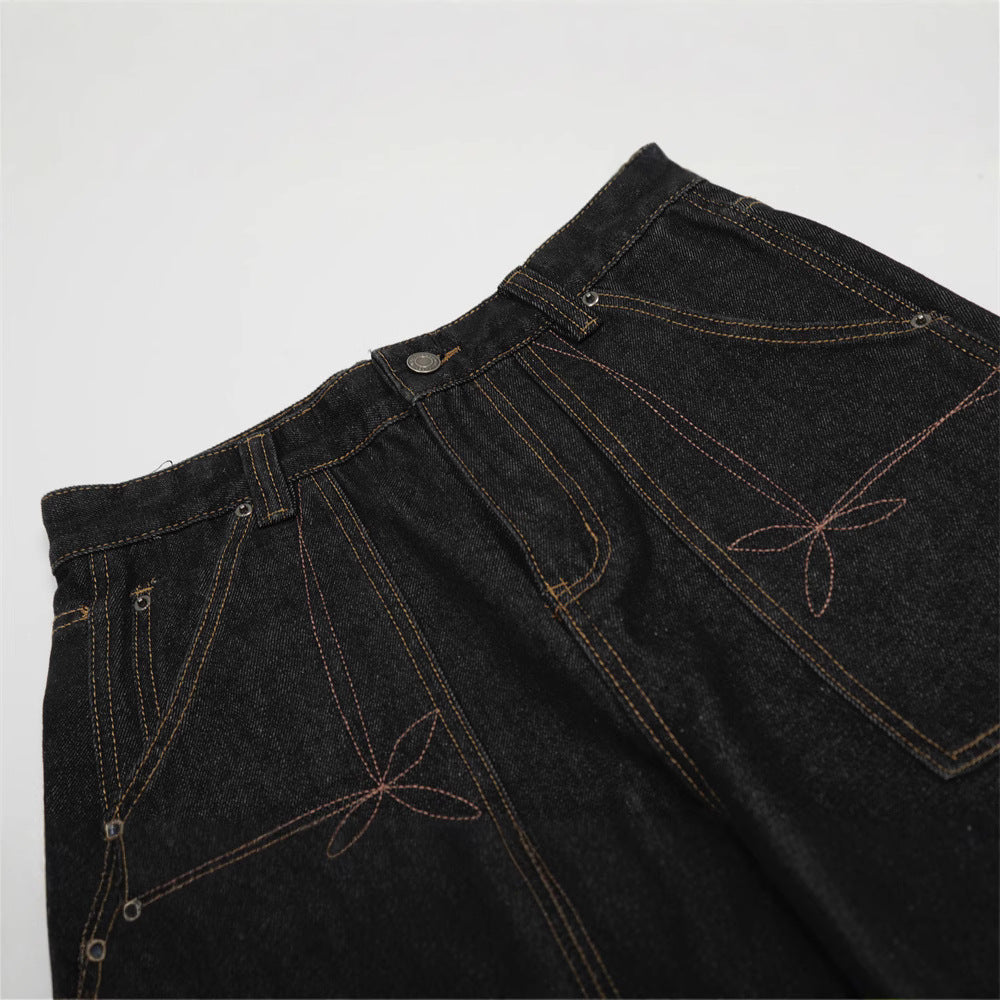 Men's Denim Pants, Patchwork Knife Cut Design, Casual Loose Fit, Versatile Men's Trousers