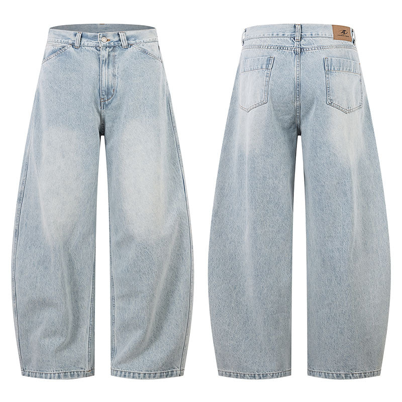 Blue Tapered Jeans Retro Loose Fit Flare Leg Pants