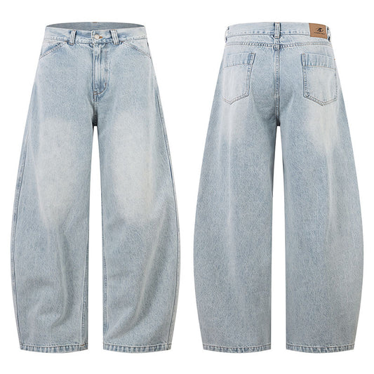 Blue Tapered Jeans Retro Loose Fit Flare Leg Pants