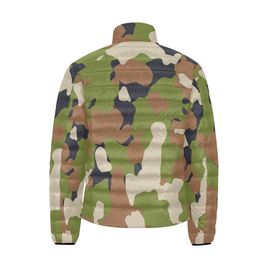 Men's Puffer Bomber Jacket - Green Camo