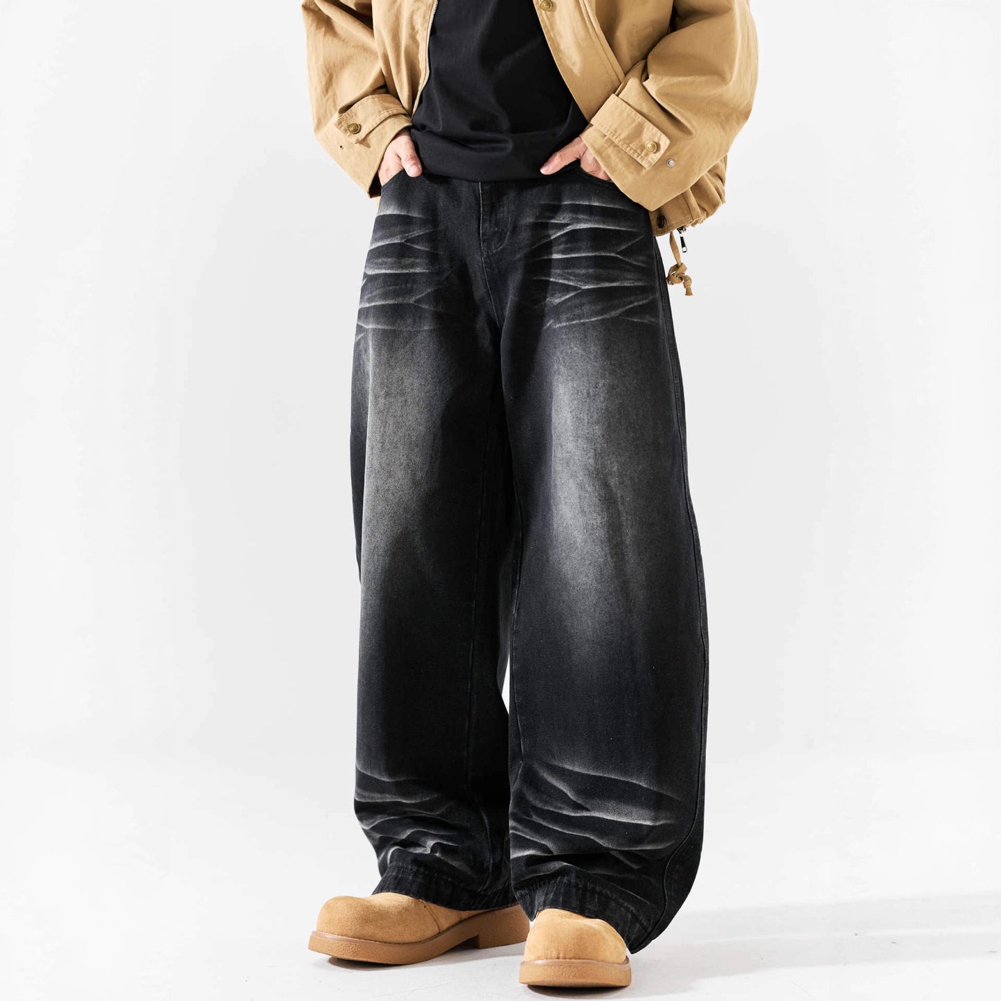 High-Street Wash Denim Long Pants with Unique Design