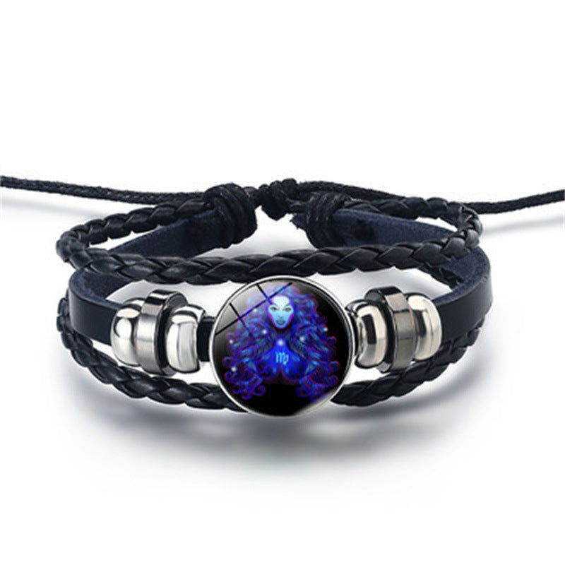 Zodiac Signs Glow Leather Bracelet