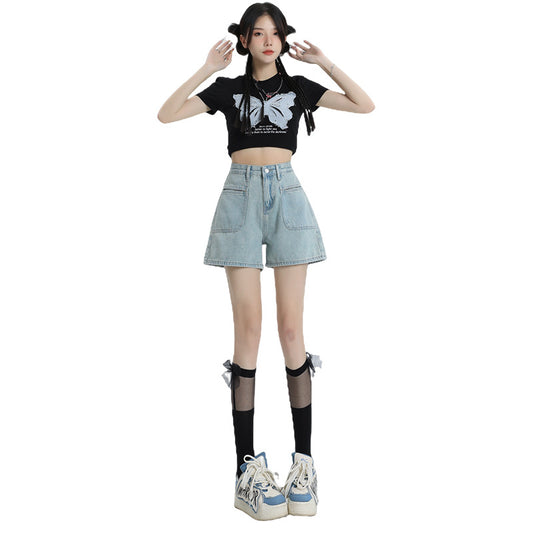 Women's High Waist Loose Wide Leg Denim Shorts