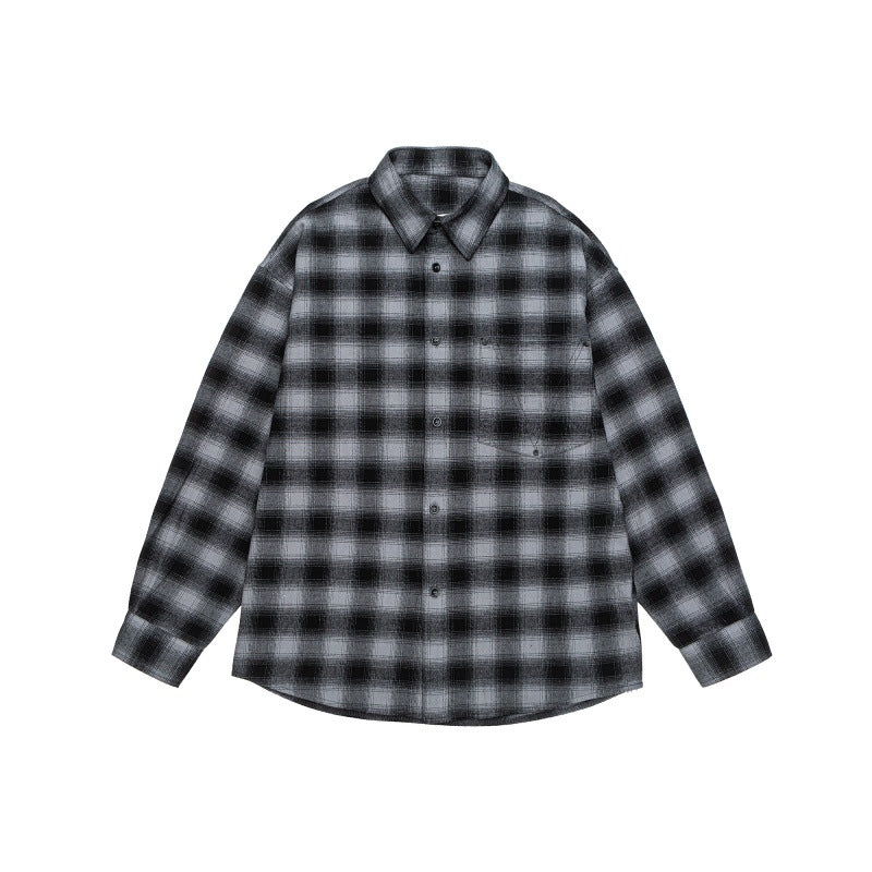 Vintage Style Gradient Plaid Loose Casual Shirt for Men