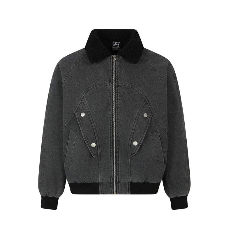 Loose Lamb Velvet Denim Work Jacket for Men