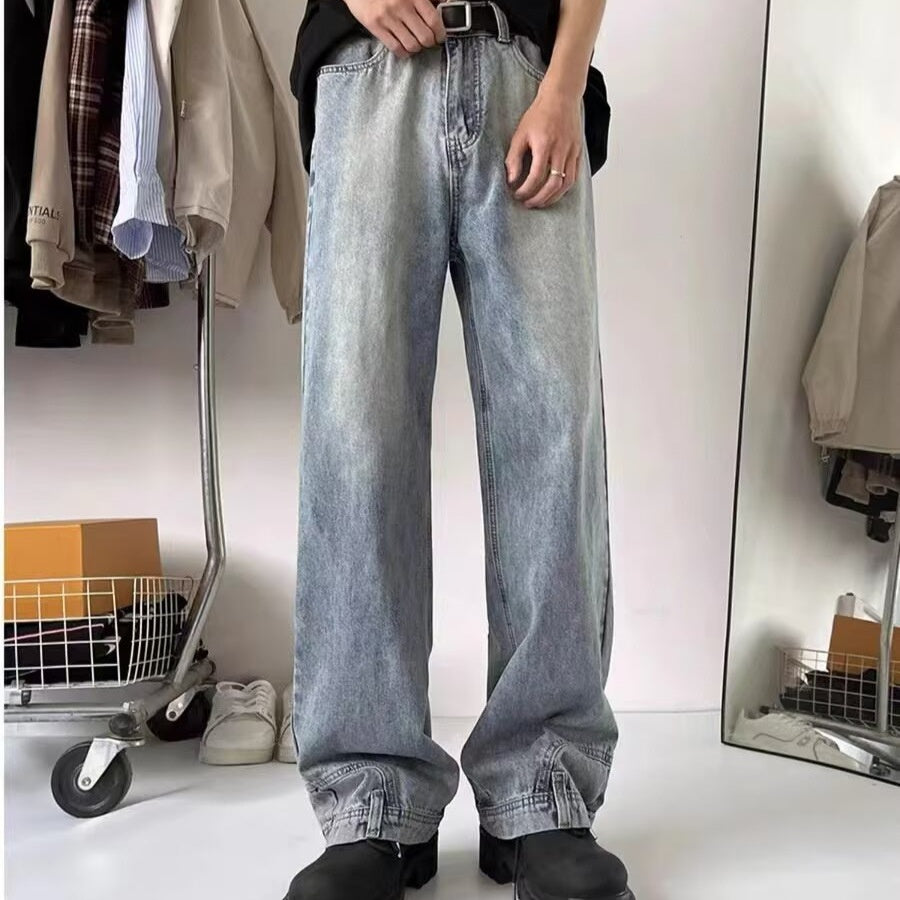 Vintage Washed  Loose Straight Leg Pants – Casual Denim for Men