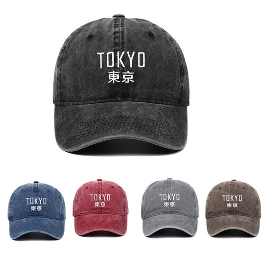 Tokyo Letter Embroidery Retro Soft Washed Baseball Cap Duck Tongue