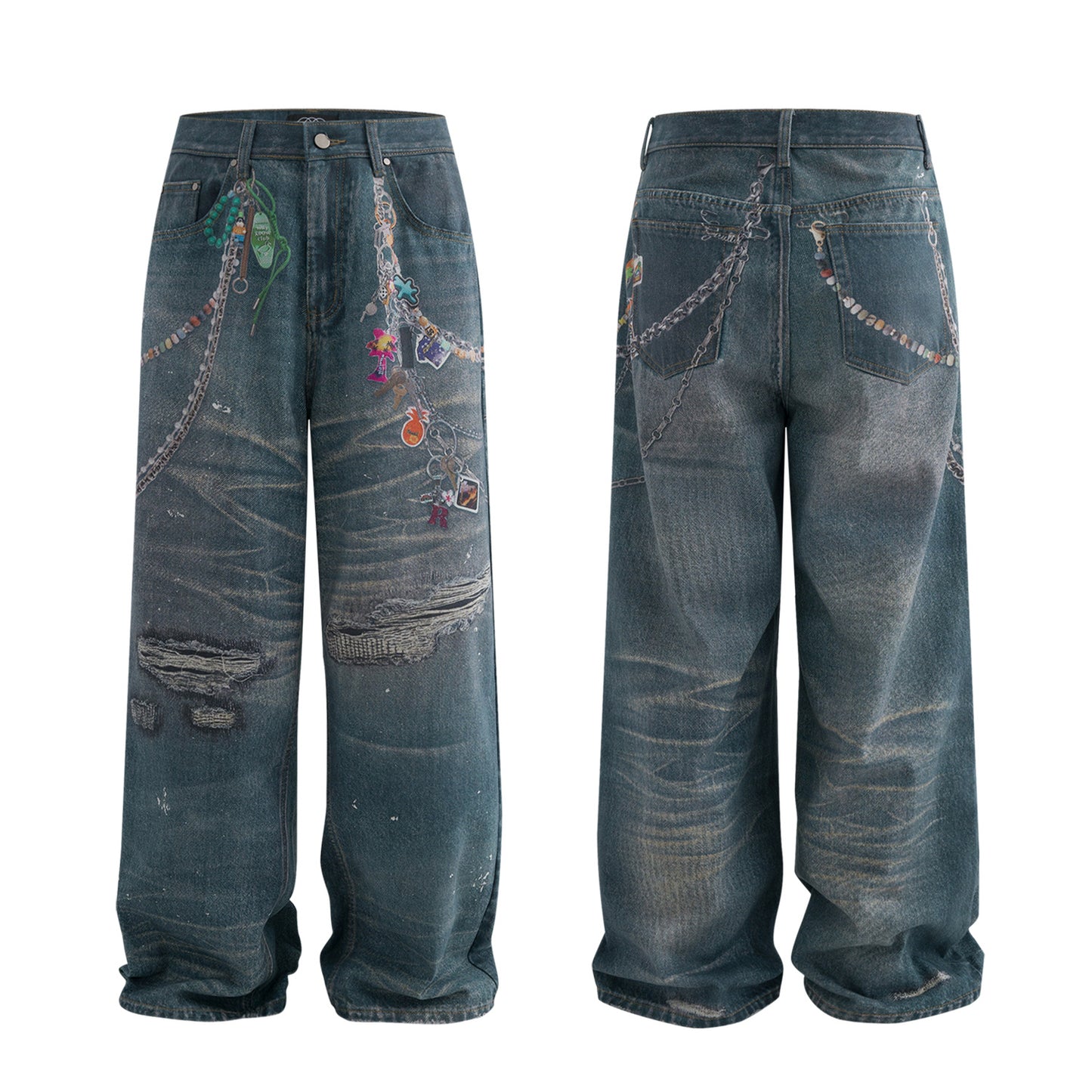 3D Printed Baggy Jeans - Wide Leg Pants for Men