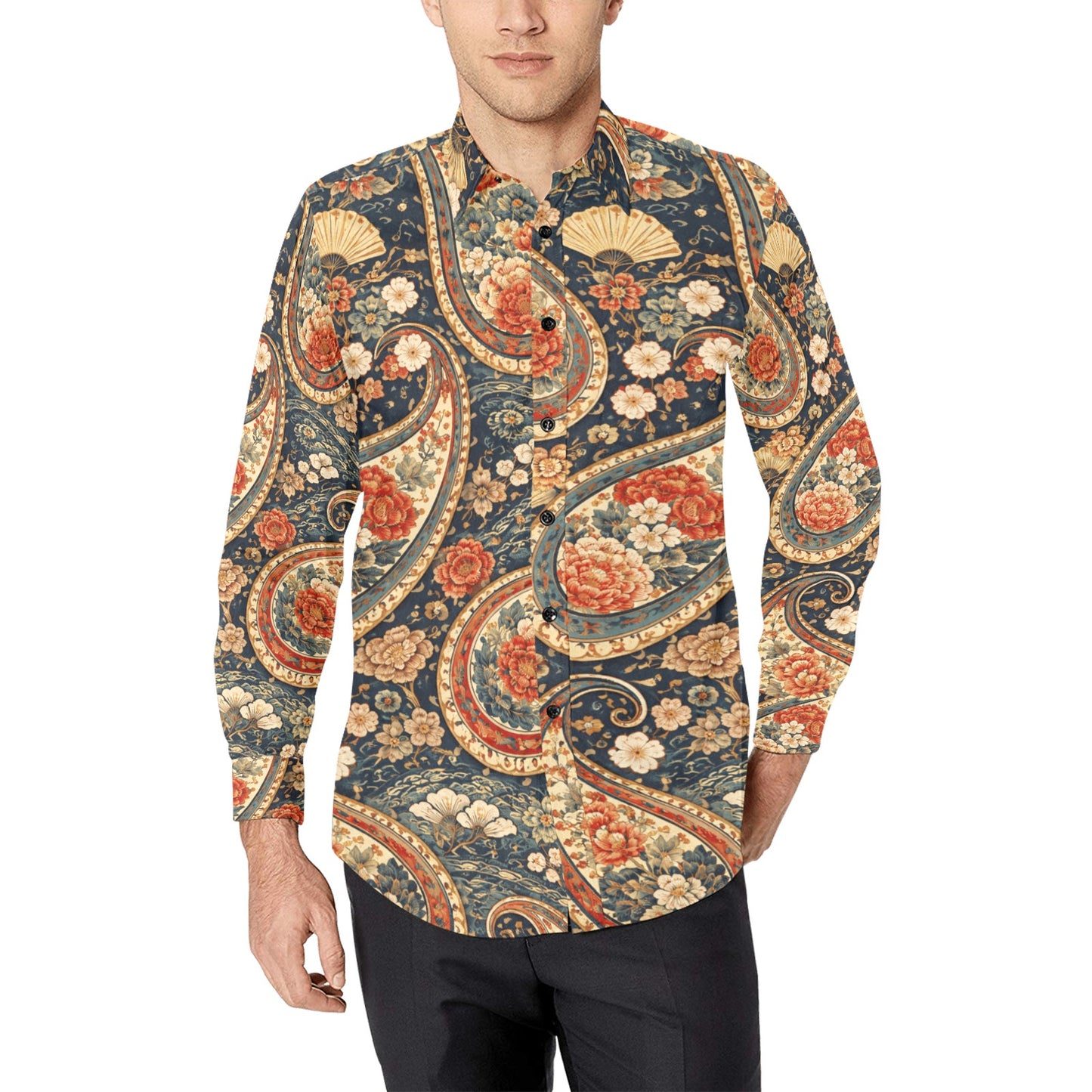 Japanese Paisley Men's All Over Print Long Sleeve Shirt