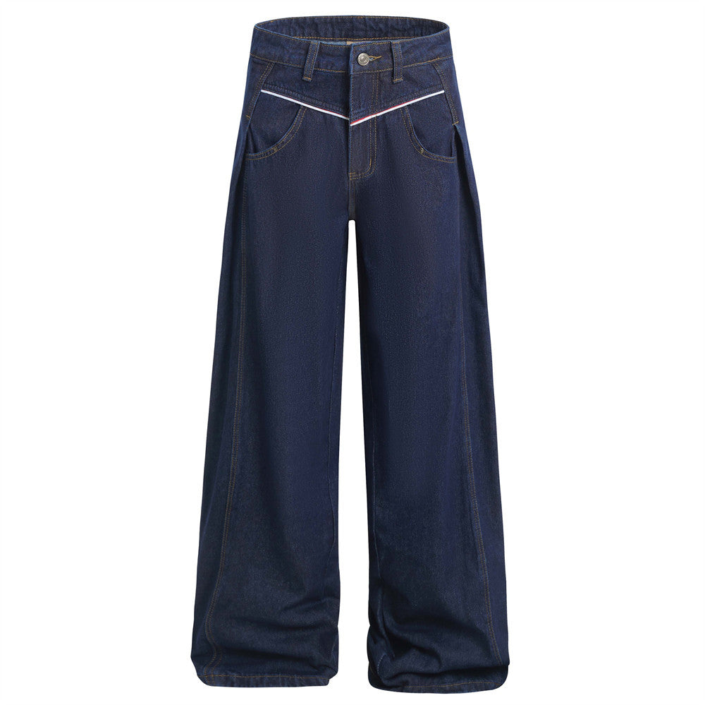 American High Street Design Denim Wide Leg Long Pants