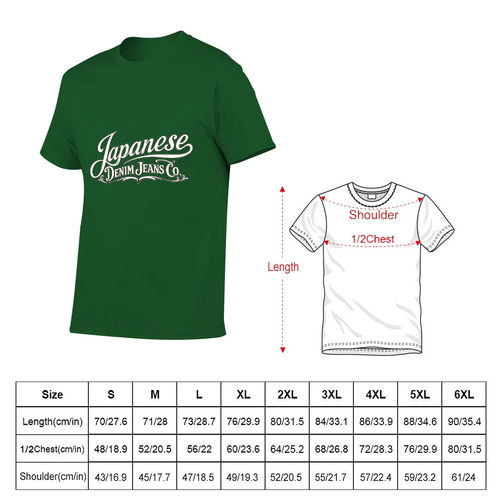 Japanese Denim Jeans Men's Short Sleeve Cotton T-Shirt - Green